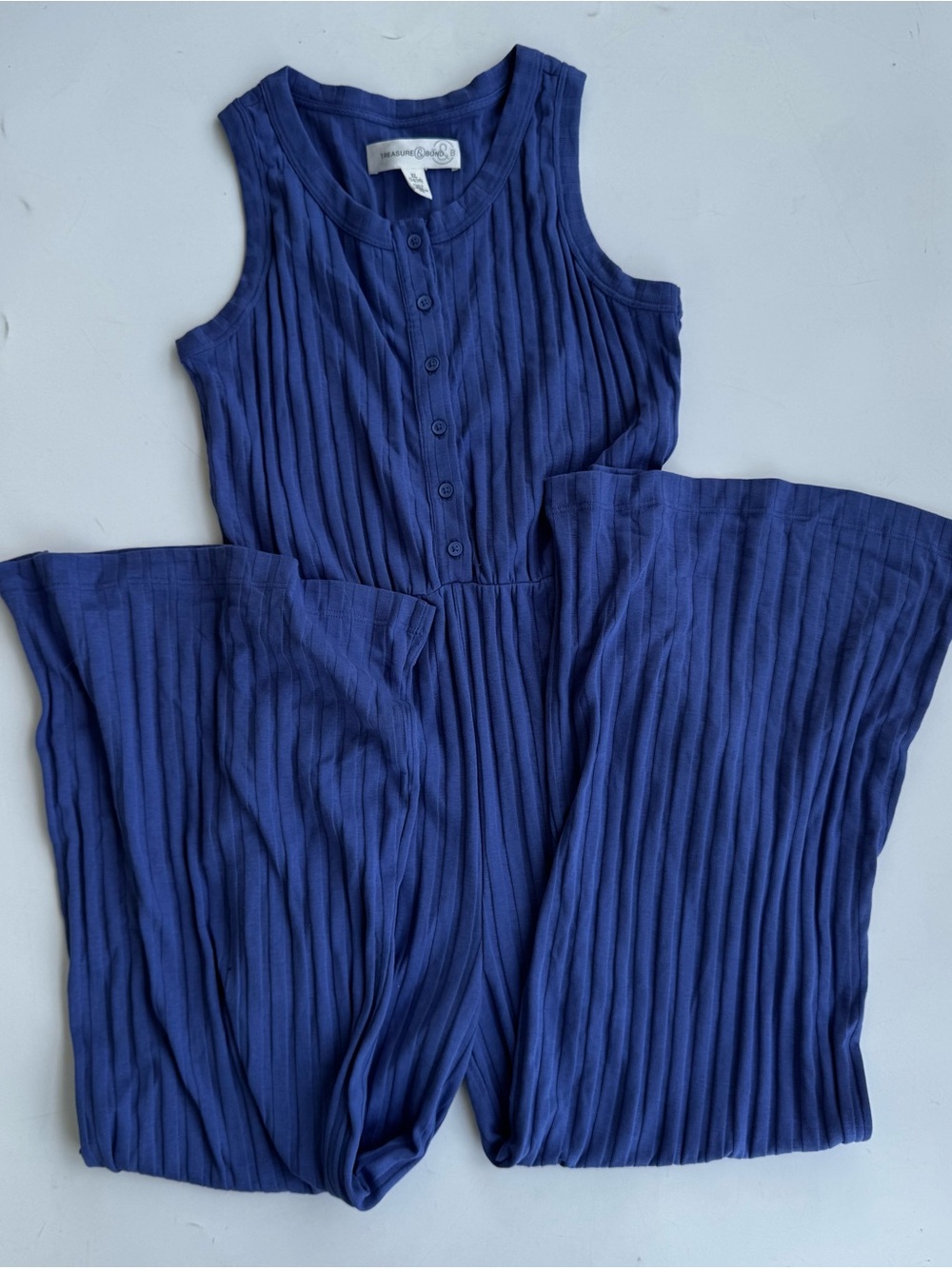 Treasure & Bond Ribbed Sleeveless Button-Front Jumpsuit